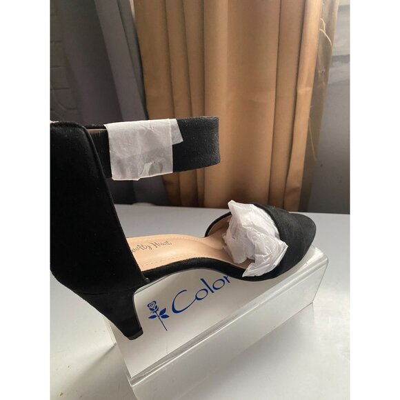 Black Suede Ankle Strap Heels‎ With Back Zipper Size 7.5 Guilty Shoes - Picture 5 of 12